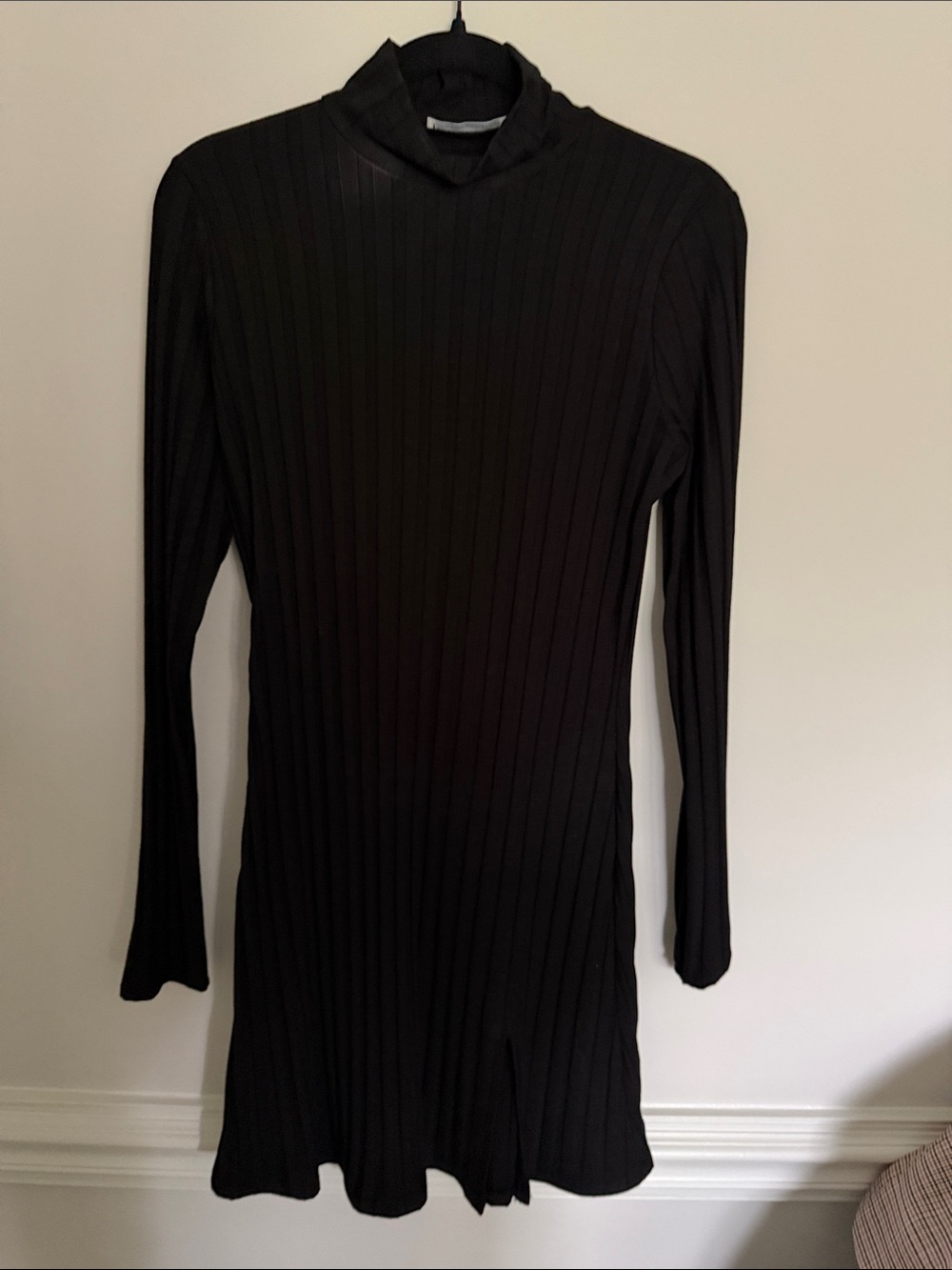 Reformation Black Ribbed Long Sleeve Turtleneck Dress